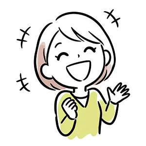 満面の笑顔で嬉しそうに手を叩いて喜ぶ感情豊かな女性のイラスト