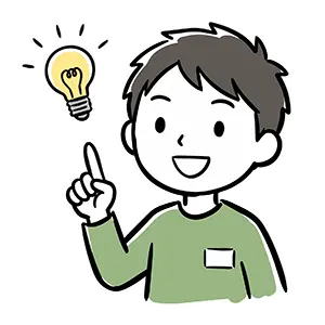 頭上に電球が点灯し人差し指を立てて名案を閃いた直感的な男性のイラスト