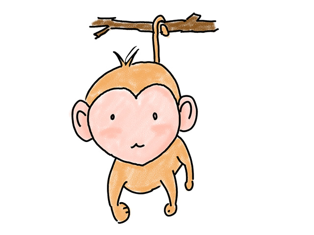木にしっぽを巻き付ける猿 | 申 | アニマル - 人 / 手描き / 漫画 / アニメ / イラスト / クリップアート / フリー素材
