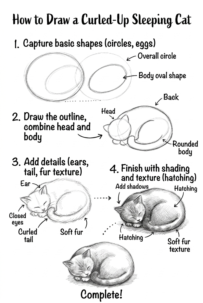 Step-by-Step Guide: How to Draw a Sleeping Cat in Pencil (Easy Drawing Tutorial)